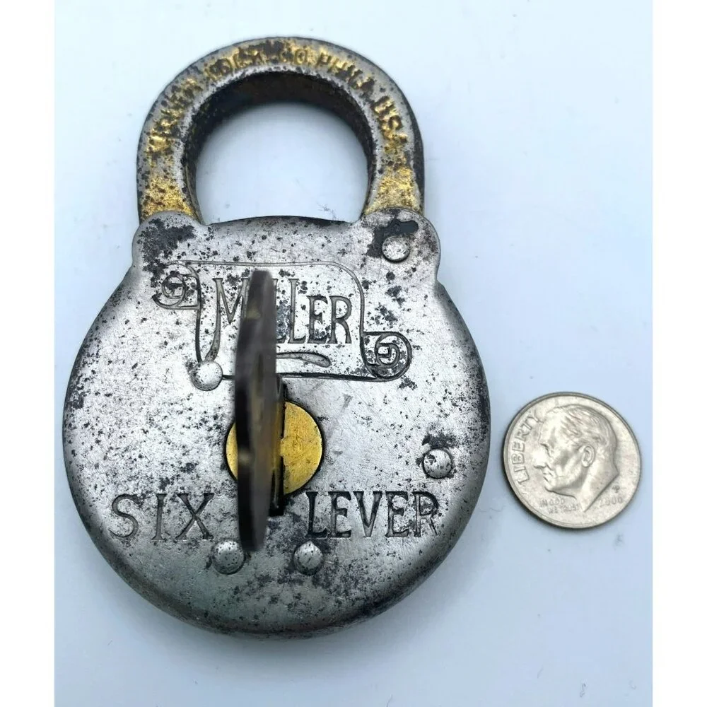 Miller Six Lever Padlock With Key Made In USA Vintage Antique Collectible Lock - Picture 8 of 8